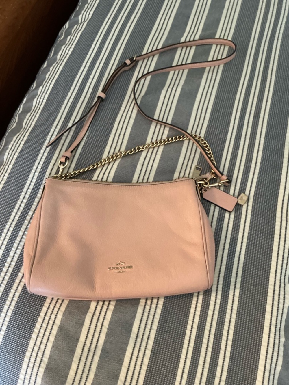 Coach Leather Crossbody Bag in Blush Pink with Gold Chain